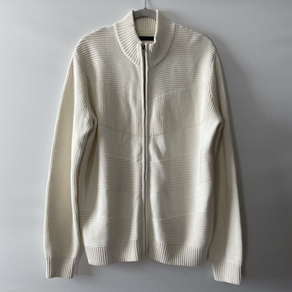 NWT Sean John Full Zip Mock Neck Knit Sweater Jacket Cream Men's Size L-dmpv
